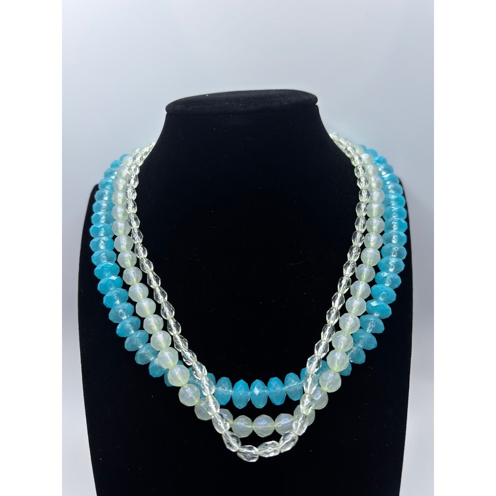Sonoma Life + Style Triple Strand Beaded Necklace Blue‎ Green Clear 15 Inch